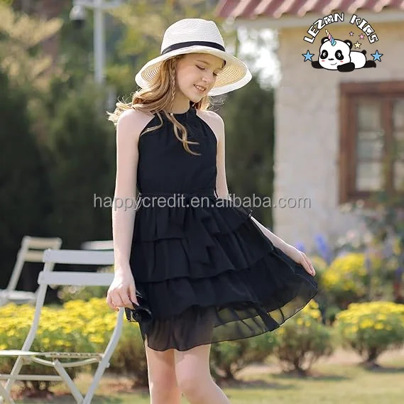 LEZONKIDS - Customizable Hot Sale Floral Ruffle Dress Halter Neck Kids Summer Chiffon Dress With Belt for Girls